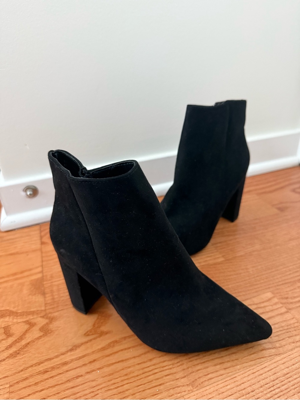 Black Suede Pointed-Toe Ankle Boots